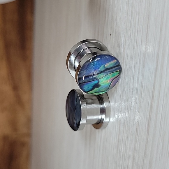🔥LAST PAIR🔥 Galaxy Mother of Pearl Style Plug Gauges, 10mm, stainless steel - Picture 2 of 8